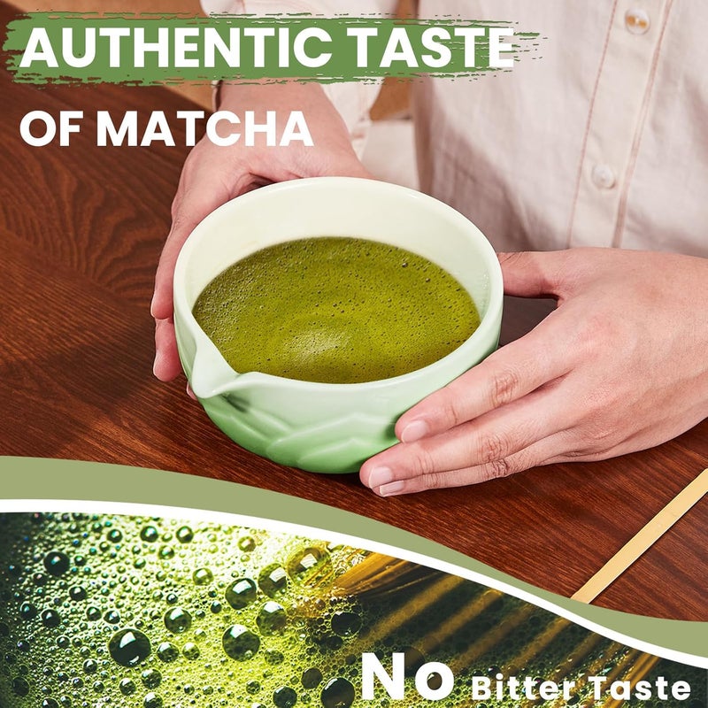 RANERANE Matcha Whisk Set, Lotus Gradient Green Ceramic Matcha Set Includes Matcha Bowl, Matcha Whisk (Chasen) and Holder, Sifter, Bamboo Scoop & Spoon - 6 Pcs Matcha Kit for Matcha Lovers - Image 5